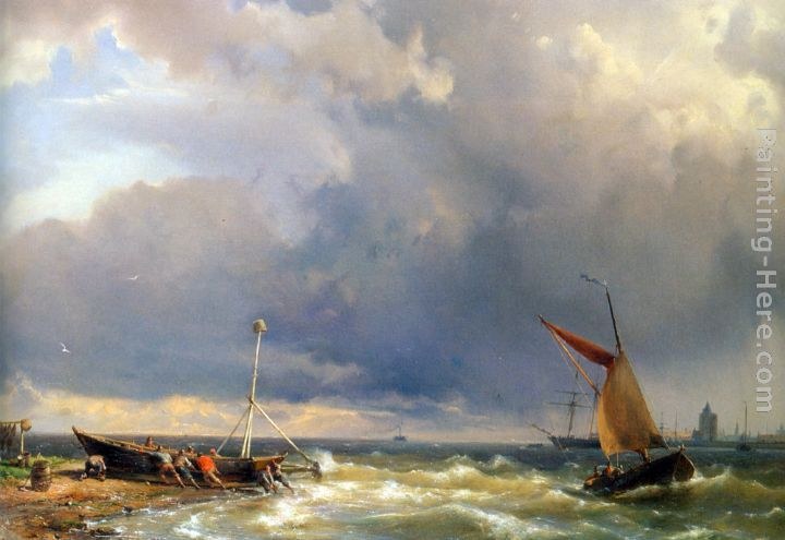 Hermanus Koekkoek Snr Shipping in a Stiff Breeze near Enkhuizen